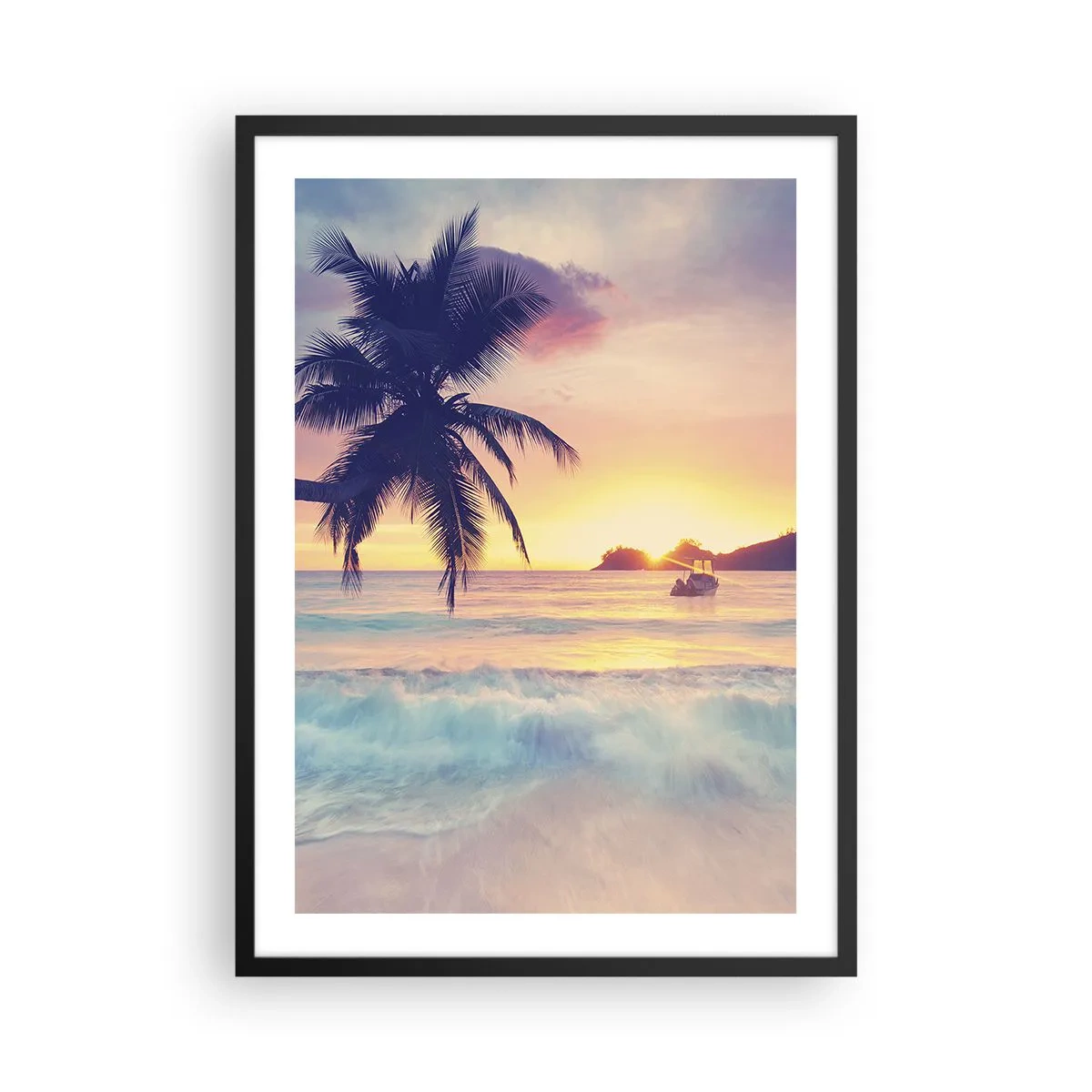Affisch i svart ram - Palmträd på stranden under solnedgången - 50x70cm - En kväll i viken - Modern väggdekoration för vardagsrum och sovrum ARTTOR