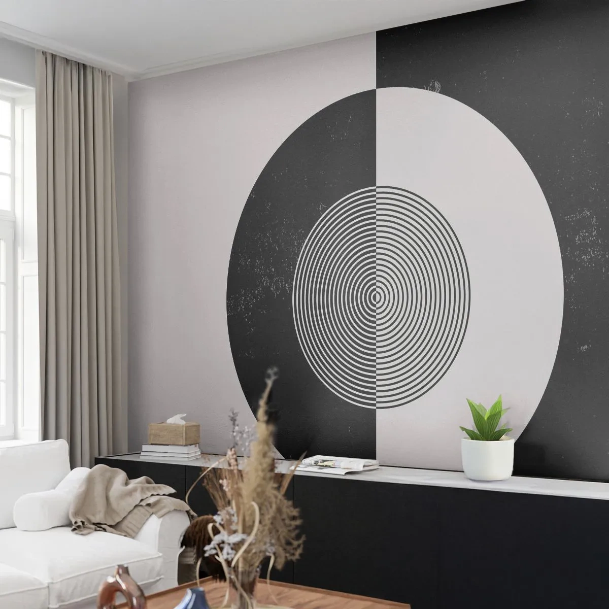 Fototapet Standard Eco - Harmoni i svart och vitt - Abstraktion, Bit, Svartvitt - 350x256 cm