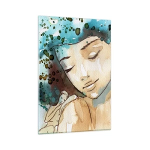 Glastavla - Bild på glas - Lady in blue - 80x120 cm