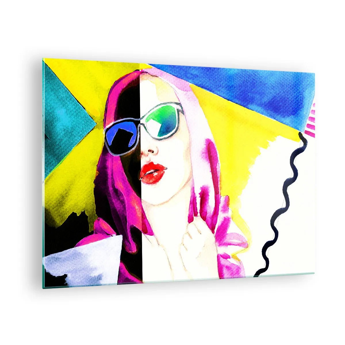Glastavla - Bild på glas - Porträtt av en kvinna i en färgglad popkonststil - 70x50cm - Jag är varken vit eller svart - Modern väggdekoration för vardagsrum och sovrum ARTTOR