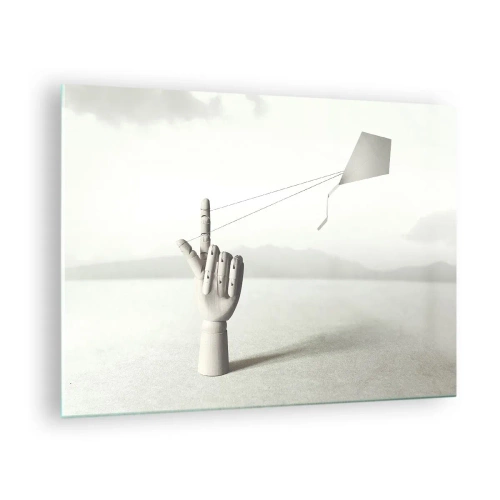 Glastavla - Bild på glas - En trähand som håller en flytande drake på fingret - 70x50cm - Test av styrka - Modern väggdekoration för vardagsrum och sovrum ARTTOR