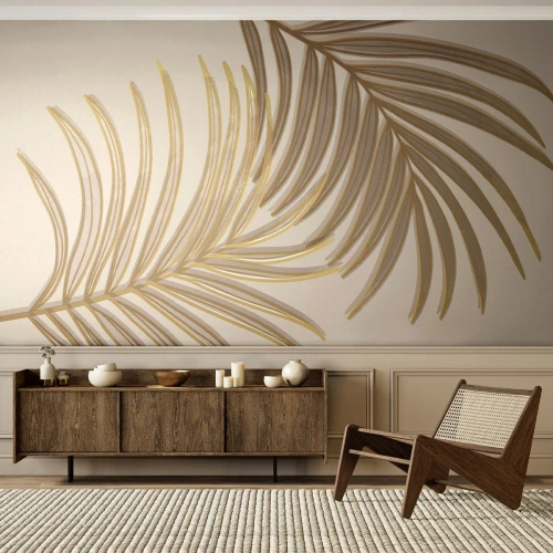 Fototapet Standard Eco - Guldpalmen - Abstraktion, Palmblad, Grafik - 200x140 cm