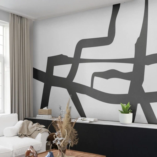 Fototapet Standard Eco - Svartvit konstruktion - Linje, Svartvitt, Abstraktionism - 150x105 cm