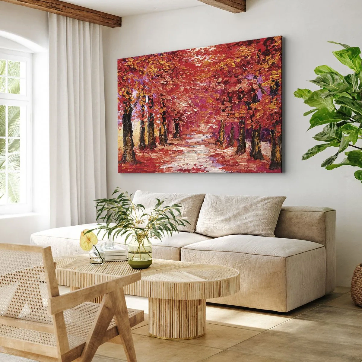 Canvastavla - Bild på duk - En pittoresk gränd i höstfärger i impressionistisk stil - 70x50cm - Höstimpresion - Modern väggdekoration för vardagsrum och sovrum ARTTOR