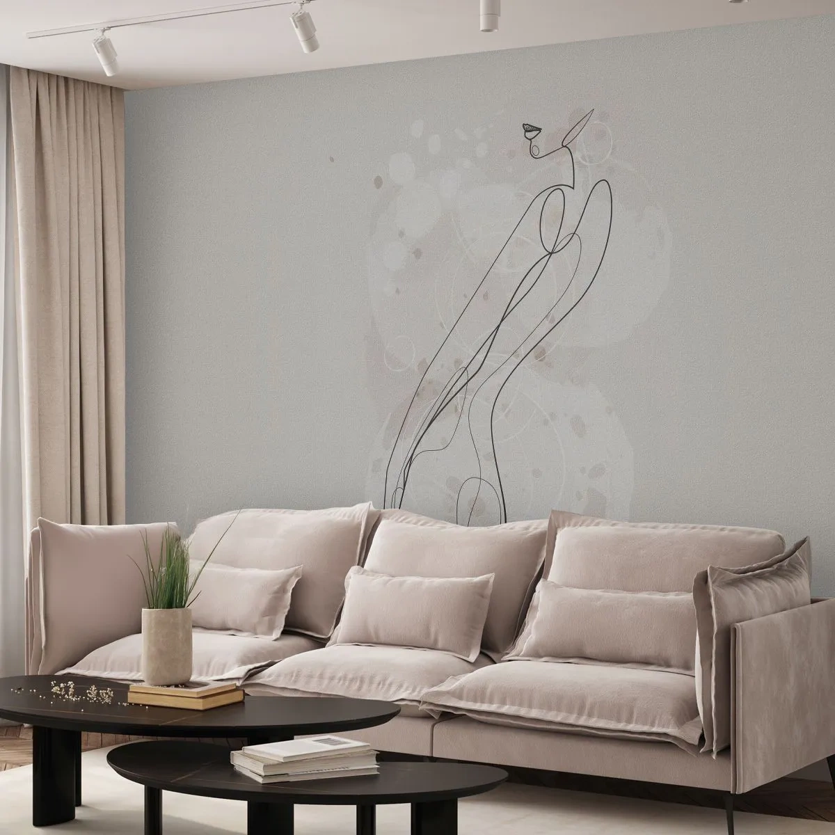Fototapet Premium Canvas - Blicken går vilse - Grafik, Linjekonst, Kvinnor - 250x175 cm