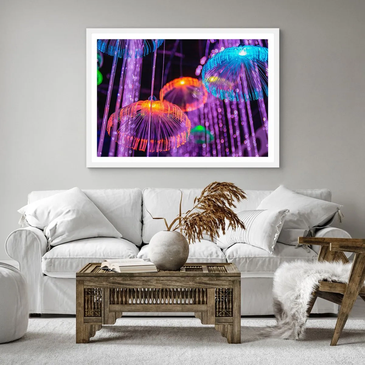 Affisch i vit ram - Lysande fontän - 50x50 cm
