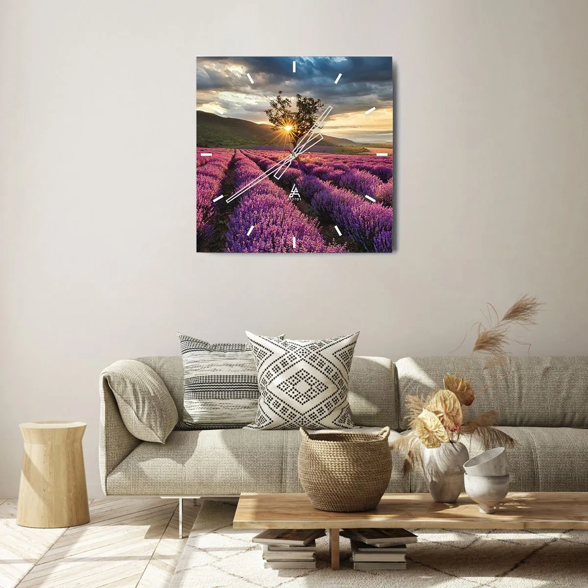 Väggklocka - Klocka på glas - Arom i lila färg - 40x40 cm