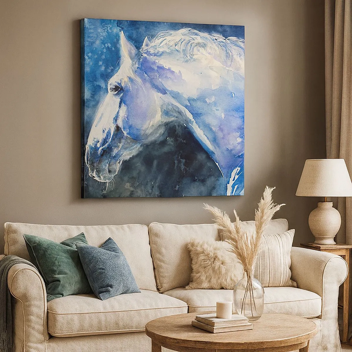 Canvastavla - Bild på duk - Porträtt i blått sken - 30x30 cm