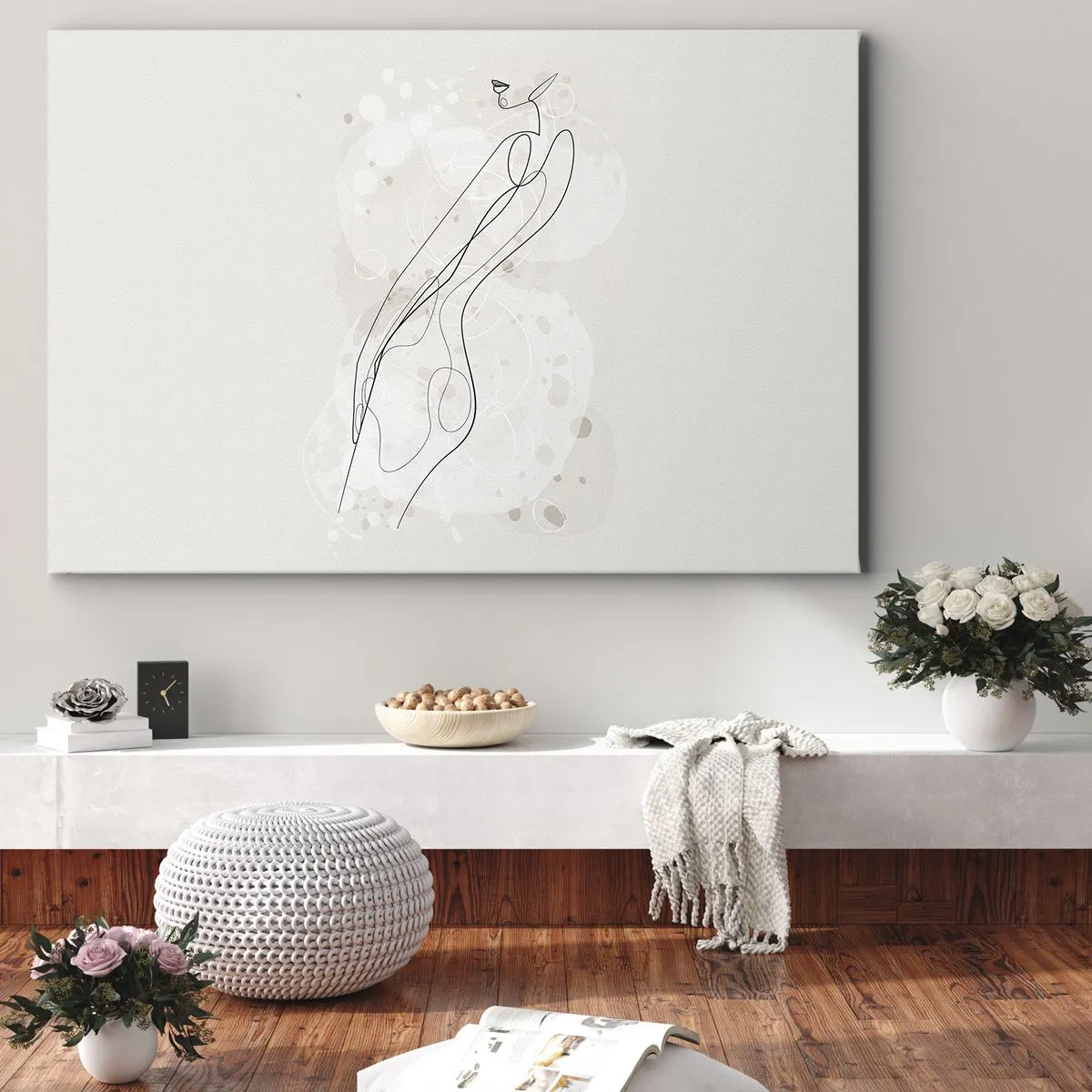 Canvastavla - Bild på duk - En subtil silhuettskiss i minimalistisk stil - 70x50cm - Blicken går vilse - Modern väggdekoration för vardagsrum och sovrum ARTTOR