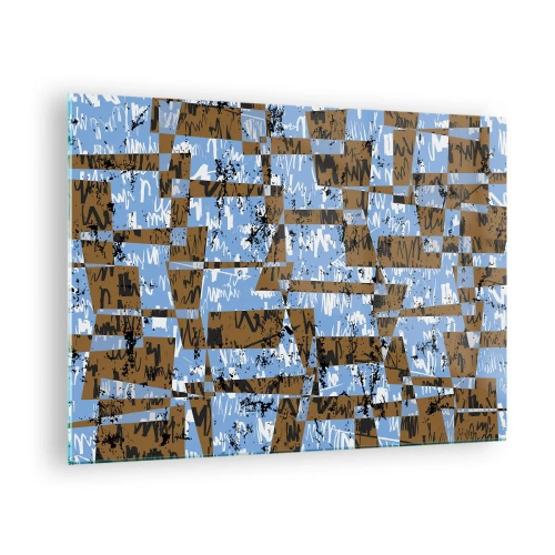 Glastavla - Bild på glas - Geometrisk abstraktion med nyanser av blått och brunt - 70x50cm - Icke-folkligt urklipp - Modern väggdekoration för vardagsrum och sovrum ARTTOR