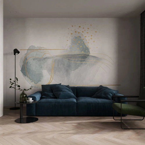 Fototapet Premium Canvas - Om gråhetens och guldets förhållanden - Abstraktion, Bit, Intressanta former - 300x210 cm