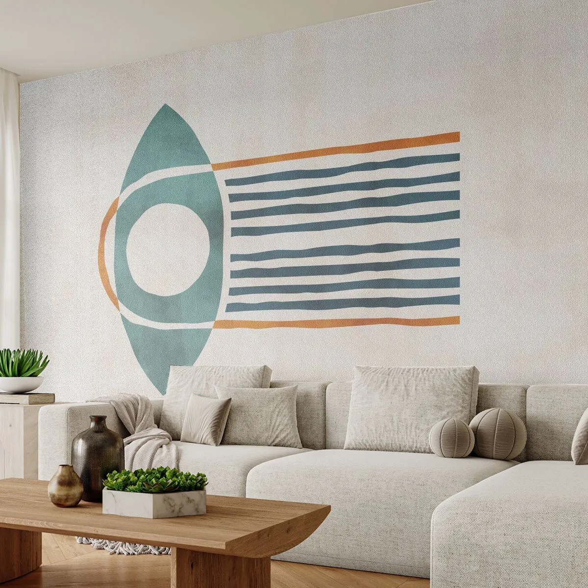 Fototapet Standard Eco - Geometrisk symbol i nyanser av turkos och ockra - 100x70cm - Tecken och ritualer - Modern väggdekoration för vardagsrum och sovrum ARTTOR