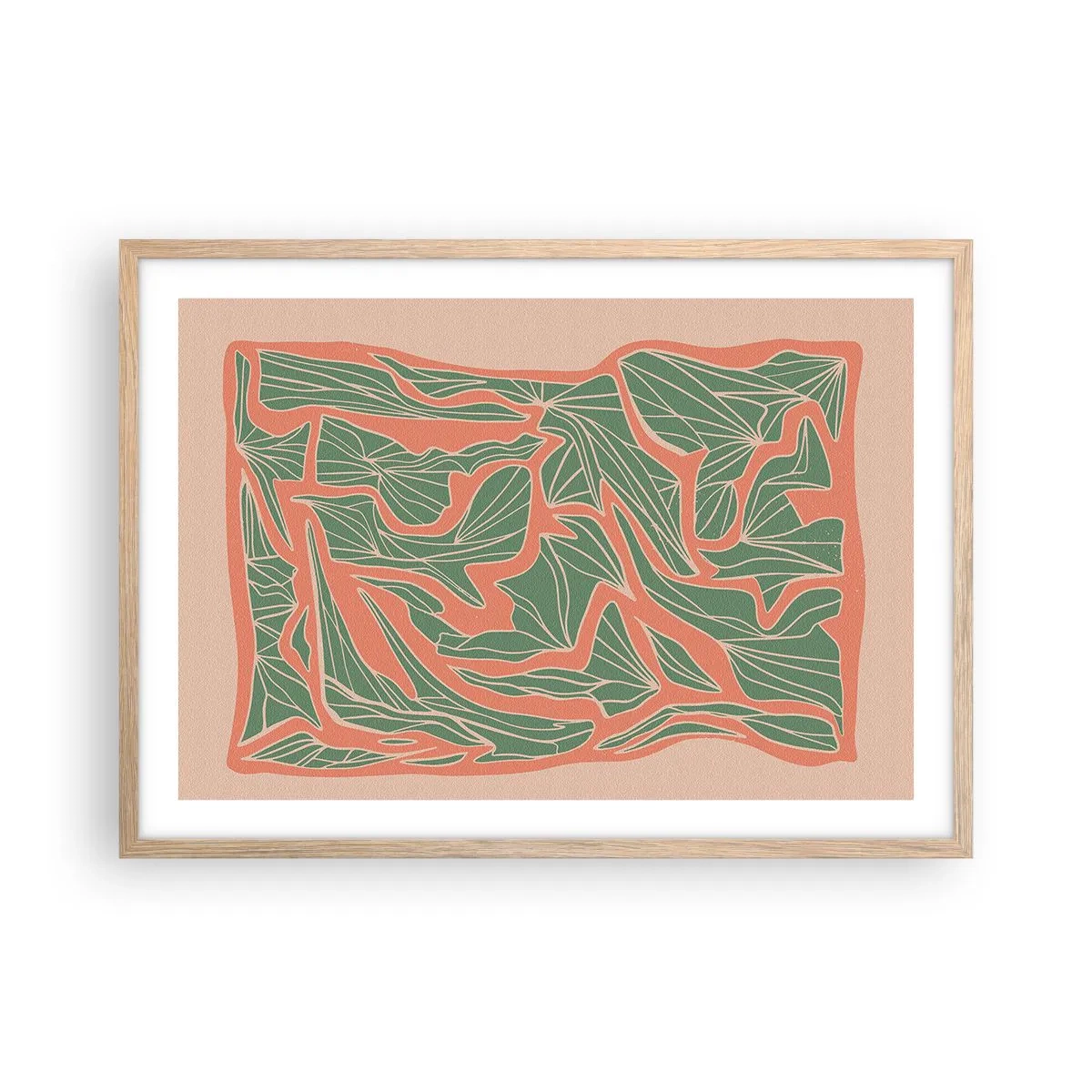 Affisch i ram av ljusek - En kamp mellan korall och grönt - 70x50 cm