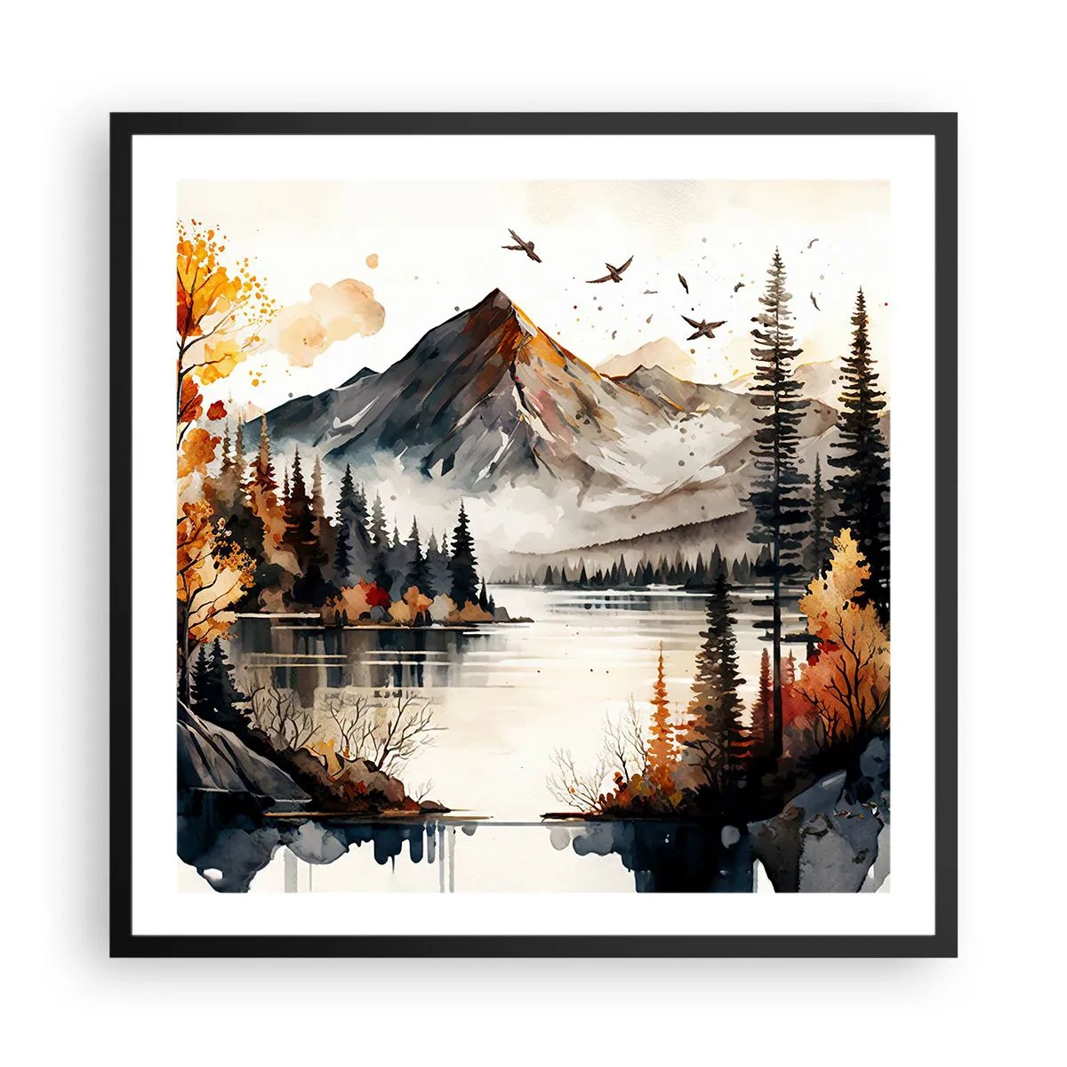 Affisch i svart ram - Gyllene höst i fjällen - 60x60 cm