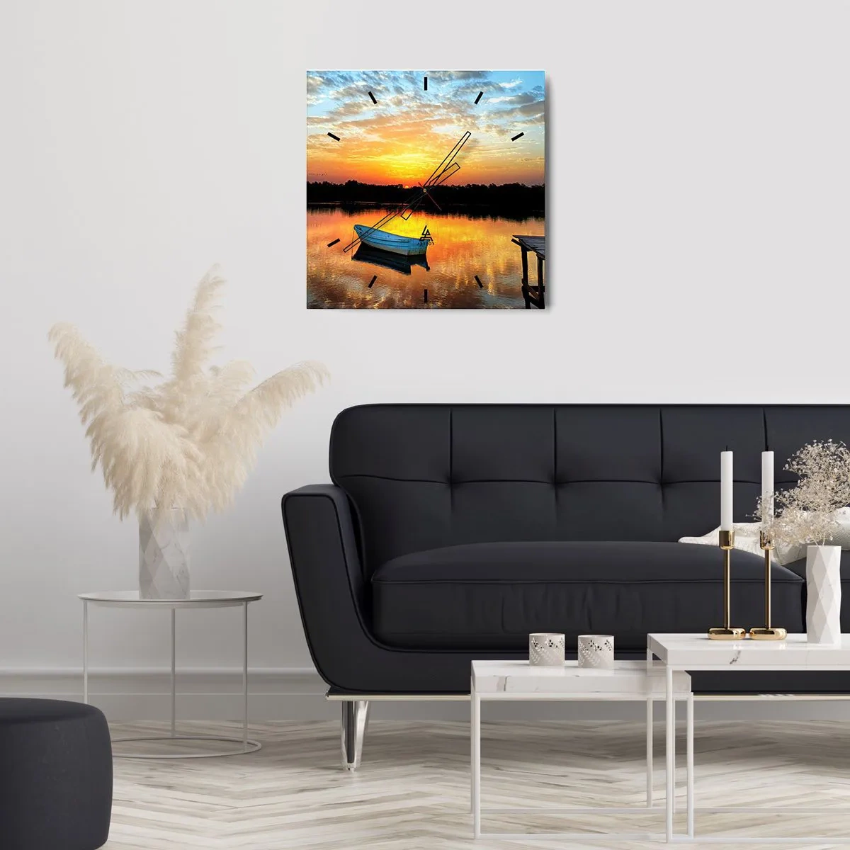 Väggklocka - Klocka på glas - Titta, lyssna, fundera - 40x40 cm