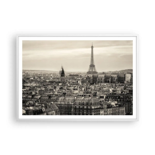 Affisch i vit ram - Över Paris tak - 100x70 cm