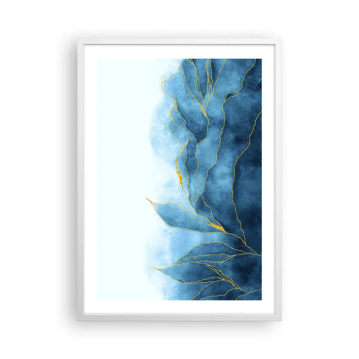 Affisch i vit ram - Blått i guld - 50x70 cm
