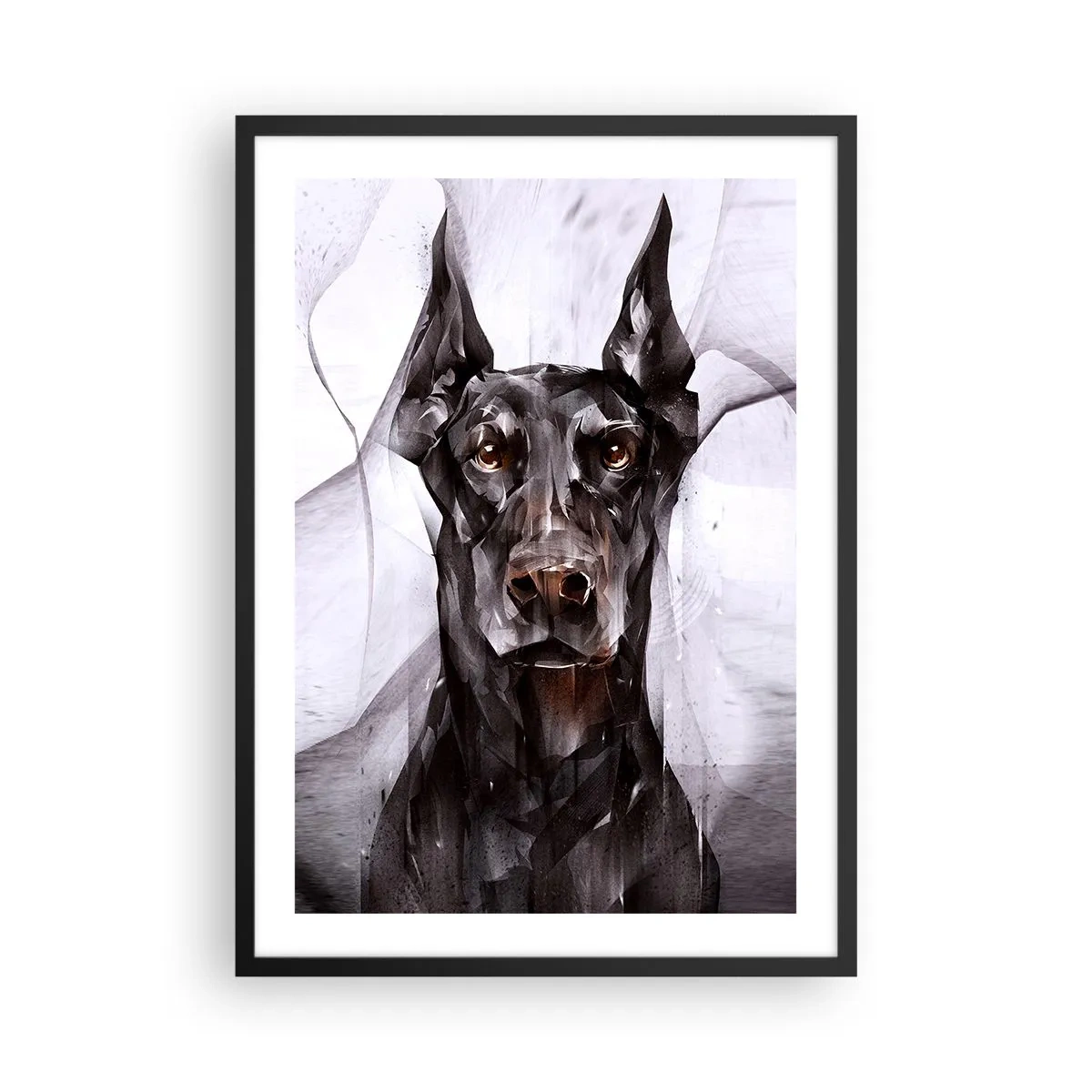 Affisch i svart ram - Konstnärligt porträtt av en svart hund i geometrisk stil - 50x70cm - Rasren - Modern väggdekoration för vardagsrum och sovrum ARTTOR