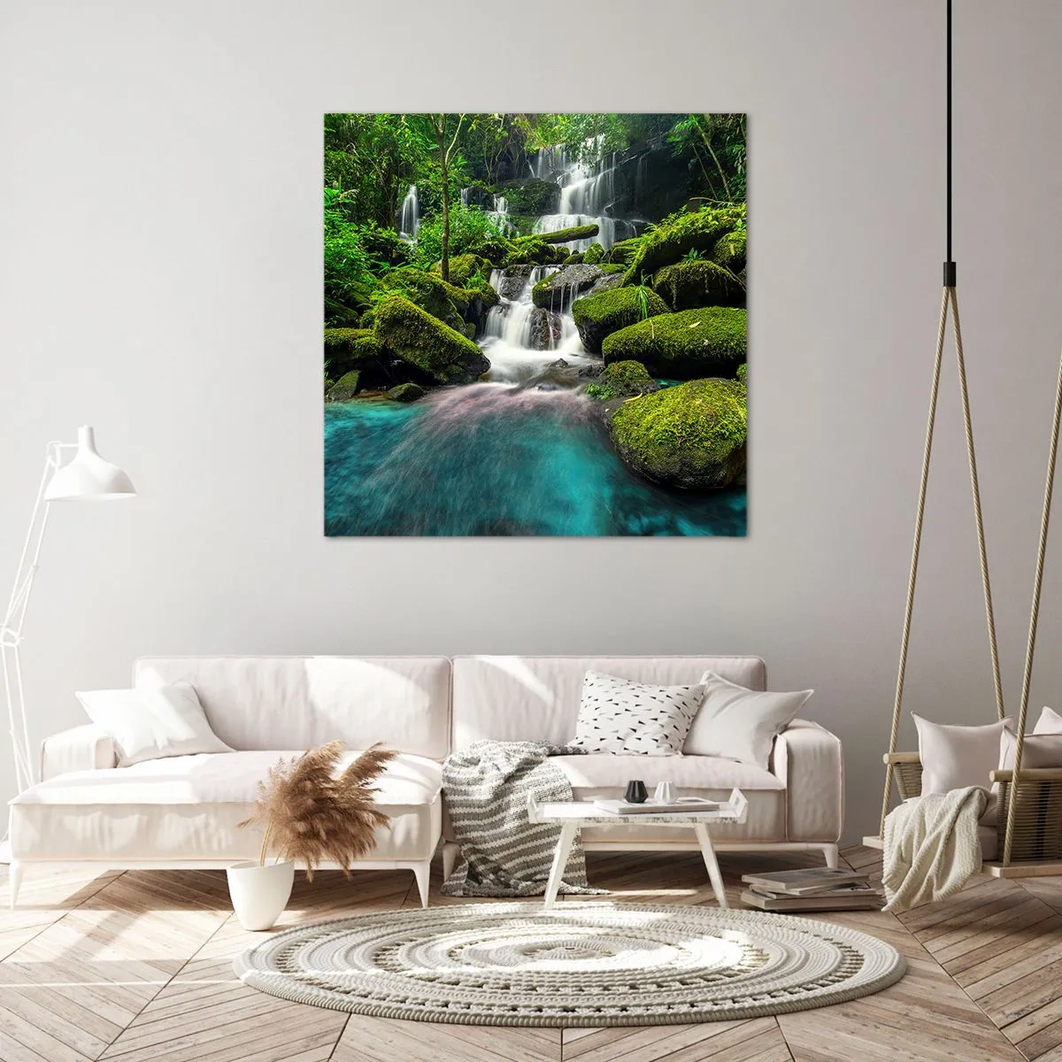 Canvastavla - Bild på duk - Turkos, safir och flytande silver - 70x70 cm