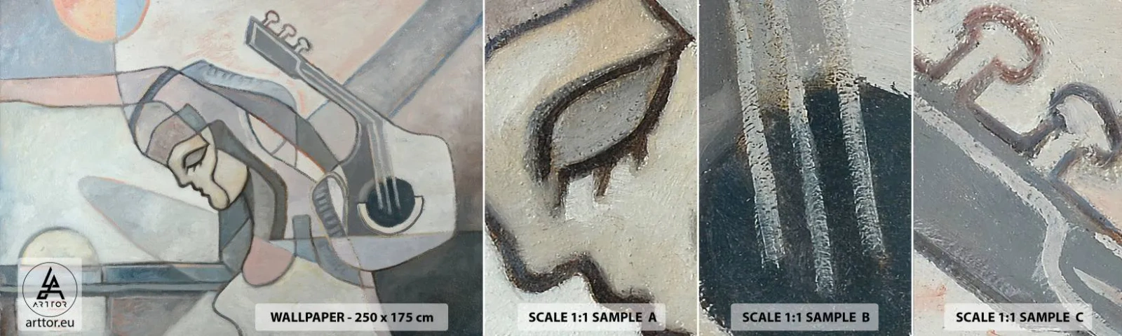 Provbit av självhäftande fototapet Deluxe Sticker - I musikens makt - Abstraktion, Kubism, människor - 100x30 cm