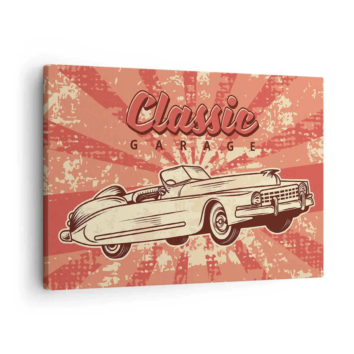 Canvastavla - Bild på duk - Retroposter med en klassisk bil och orden Classic Garage - 70x50cm - De spelar Elvis på radion - Modern väggdekoration för vardagsrum och sovrum ARTTOR