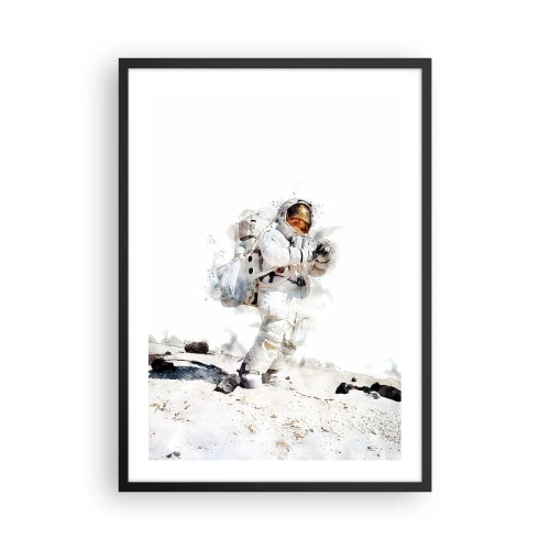 Affisch i svart ram - En astronaut i rymddräkt på månens yta - 50x70cm - Jordens sändebud - Modern väggdekoration för vardagsrum och sovrum ARTTOR