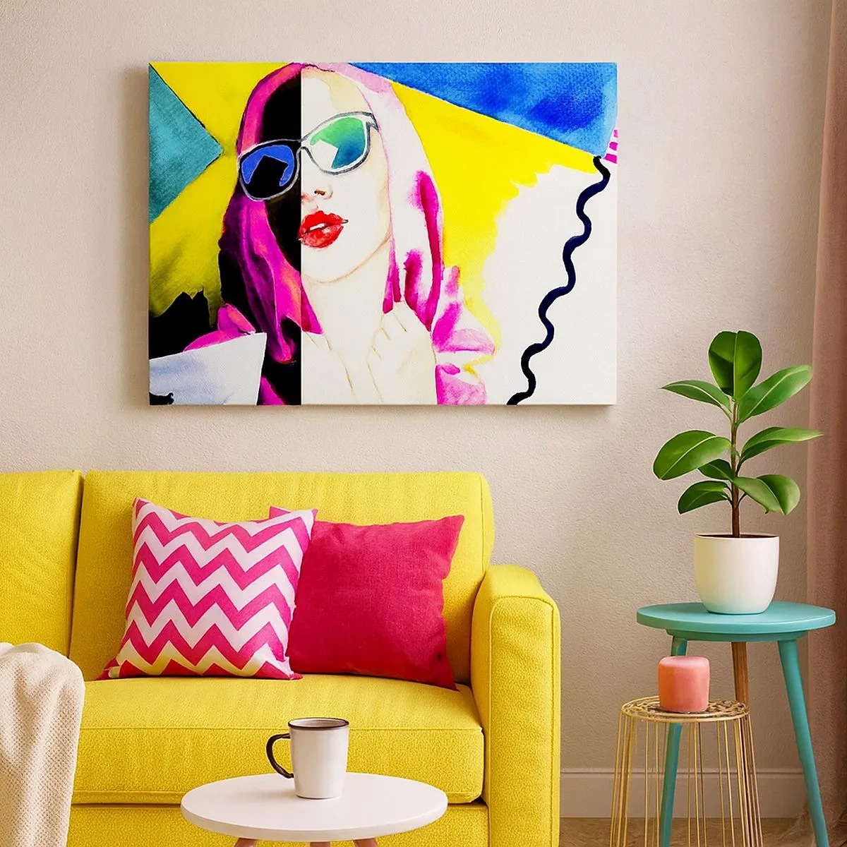 Canvastavla - Bild på duk - Färgglatt porträtt av en kvinna som bär solglasögon - 70x50cm - Jag är varken vit eller svart - Modern väggdekoration för vardagsrum och sovrum ARTTOR