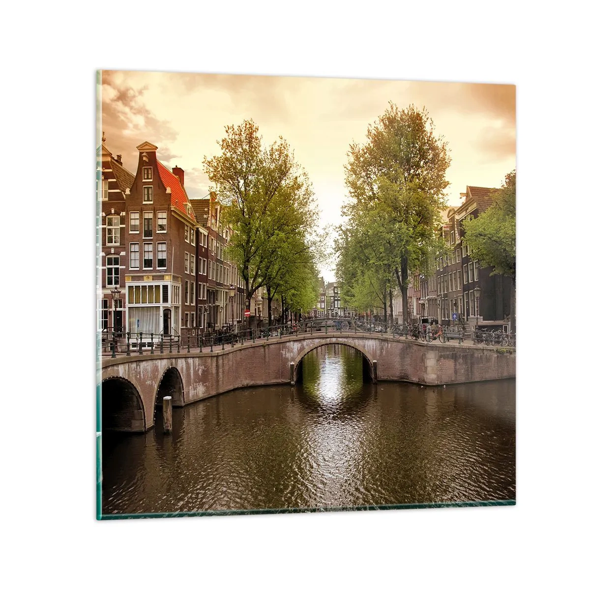 Glastavla - Bild på glas - Med båt eller cykel? - 50x50 cm