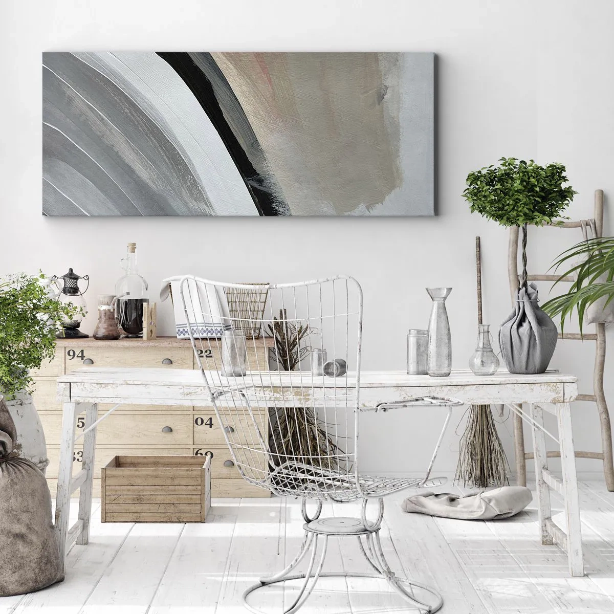 Canvastavla - Bild på duk - Komposition: en båge av svart och grått - 100x40 cm