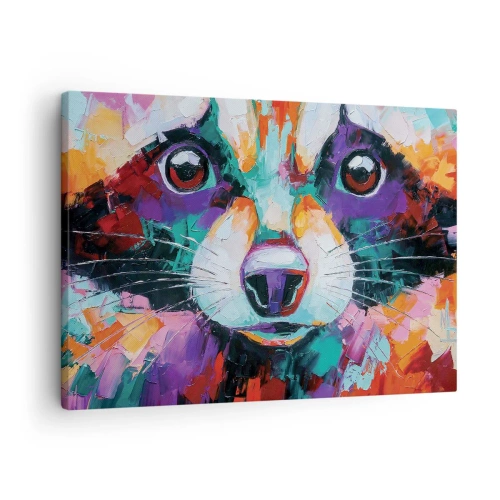 Canvastavla - Bild på duk - Ett färgstarkt porträtt av en tvättbjörn i stil med expressiv målning. - 70x50cm - Enbart goda emotioner - Modern väggdekoration för vardagsrum och sovrum ARTTOR