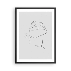 Affisch i svart ram - Minimalistiskt porträtt av en kvinna i linjekonststil - 50x70cm - Drömmens meander - Modern väggdekoration för vardagsrum och sovrum ARTTOR