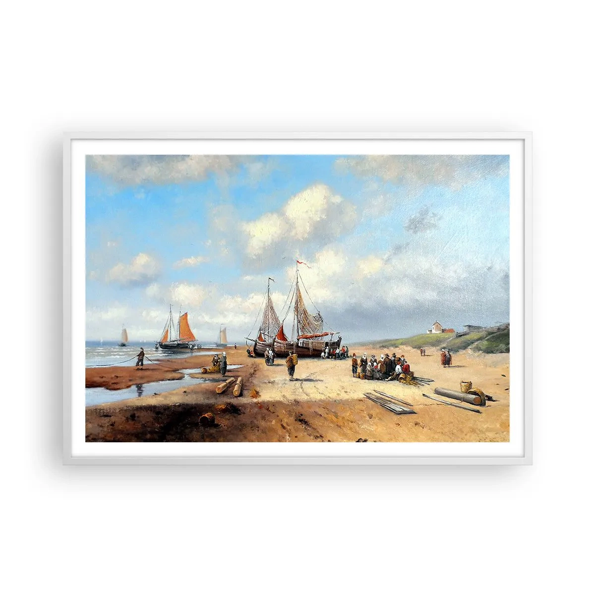 Affisch i vit ram - Efter en lyckad fångst - 100x70 cm