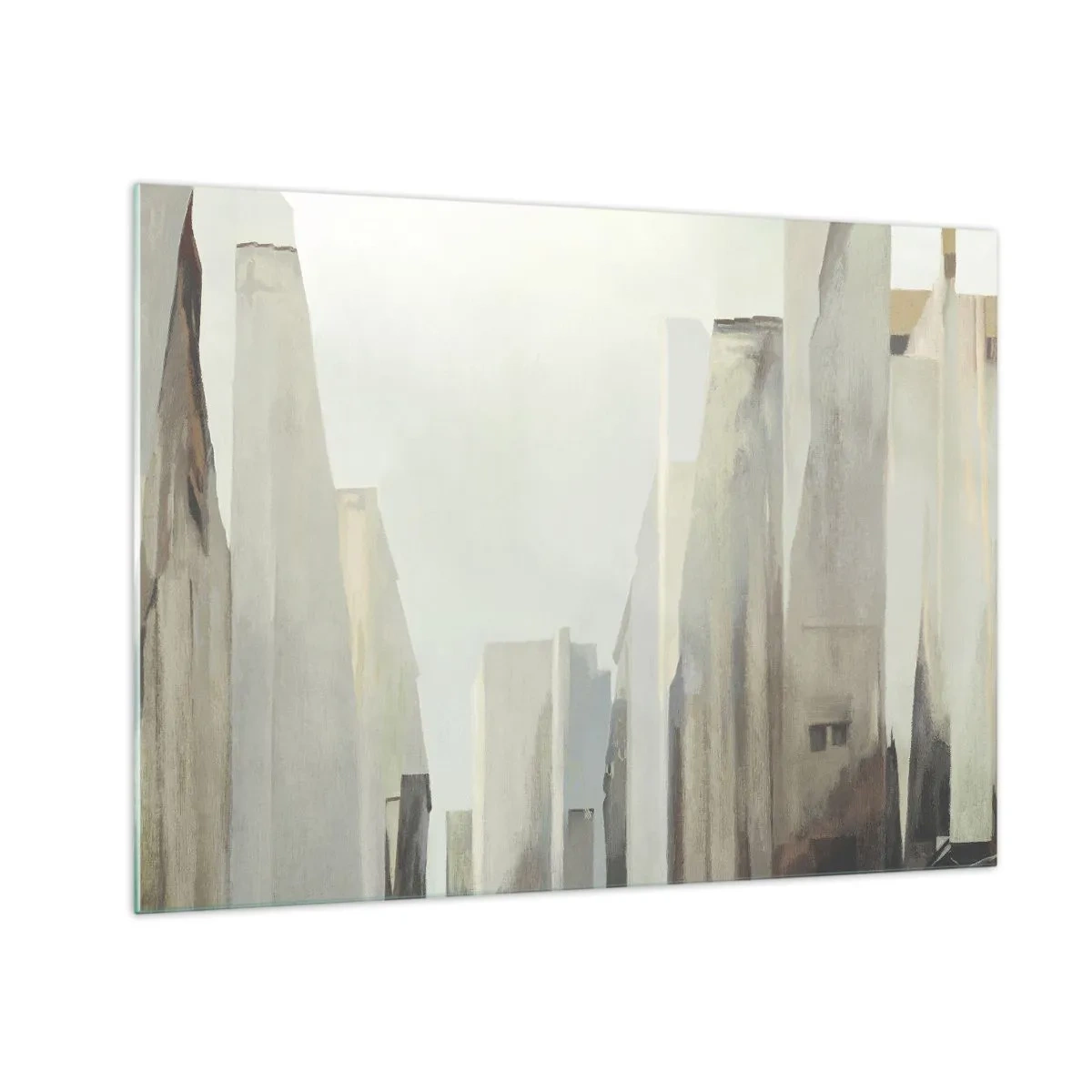 Glastavla - Bild på glas - En abstrakt vision av urbana byggnader i en dämpad palett - 70x50cm - En dröm om staden - Modern väggdekoration för vardagsrum och sovrum ARTTOR