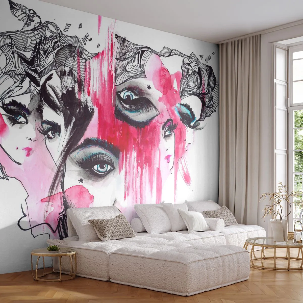 Självhäftande Fototapet Deluxe Sticker - , - Kvinnans öga, Kvinnans ansikte, Bit - 250x175 cm