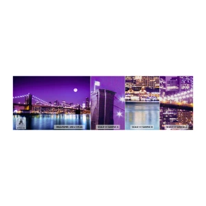 Provbit av fototapet Premium Canvas - Storstadens ljus i violett - Stad, New York, Brooklyn Bridge - 100x30 cm