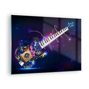 Glastavla - Bild på glas - Färgglad musikalisk komposition med instrument och noter - 70x50cm - Allt väl - Modern väggdekoration för vardagsrum och sovrum ARTTOR