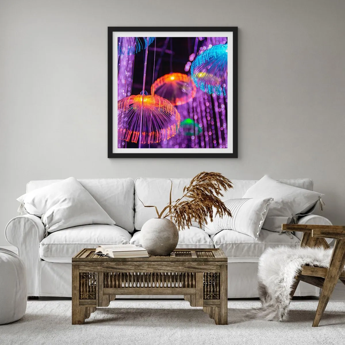 Affisch i svart ram - Lysande fontän - 50x50 cm