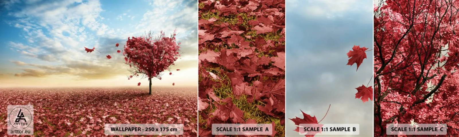 Fototapet Prov Standard Eco - Älska hösten, du också - Landskap, Grafik, Träd - 100x30 cm