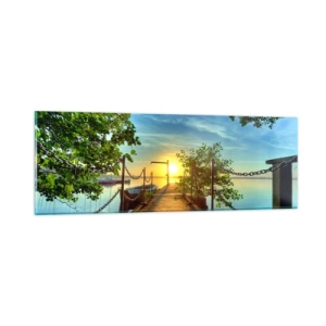 Glastavla - Bild på glas - Solnedgång vid vatten - 90x30 cm