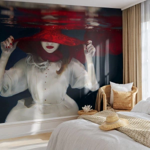 Självhäftande Fototapet Deluxe Sticker - Konstig fru - Abstraktion, Kvinna I En Hatt, Bit - 350x256 cm