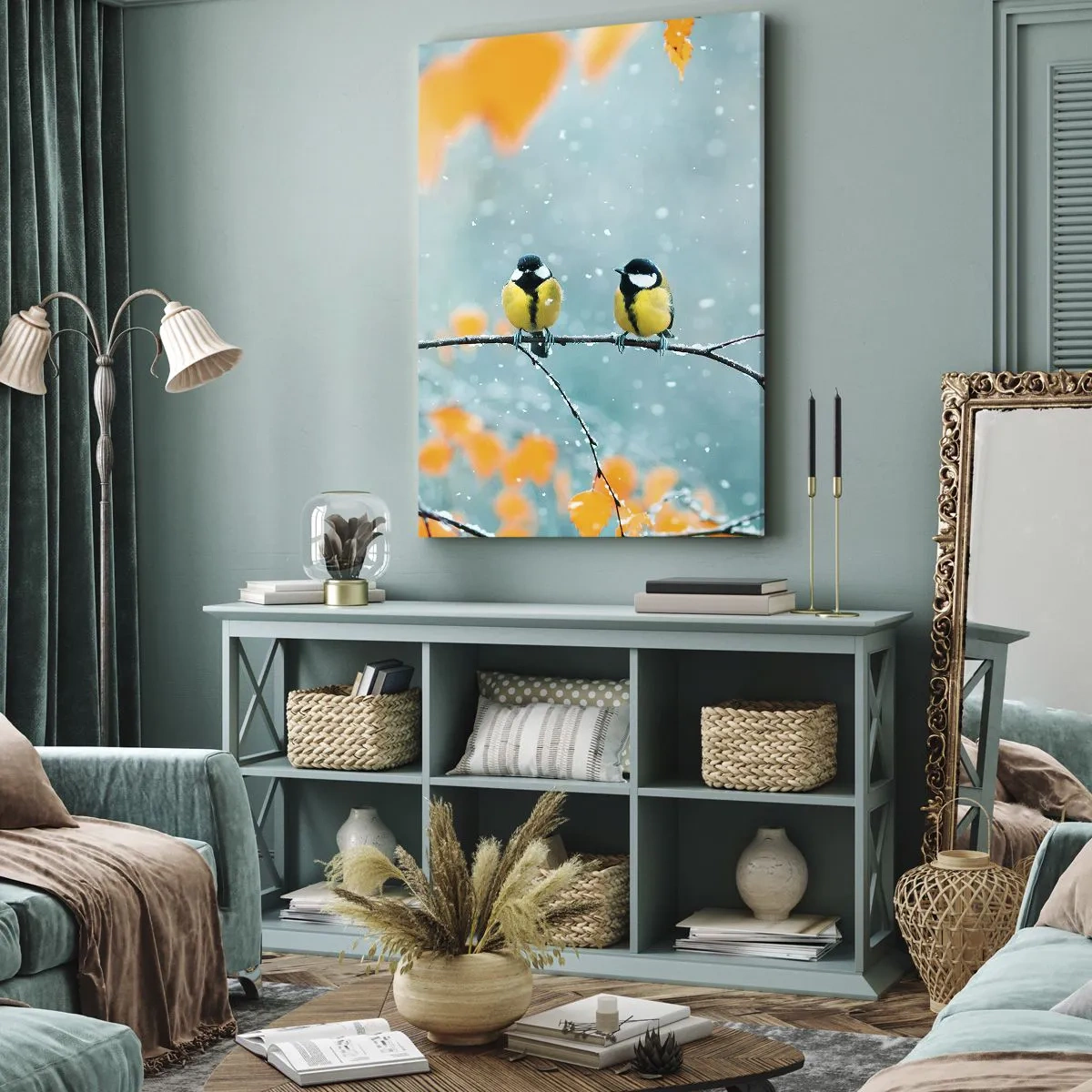 Canvastavla - Bild på duk - Fåglarnas skvaller - 65x120 cm