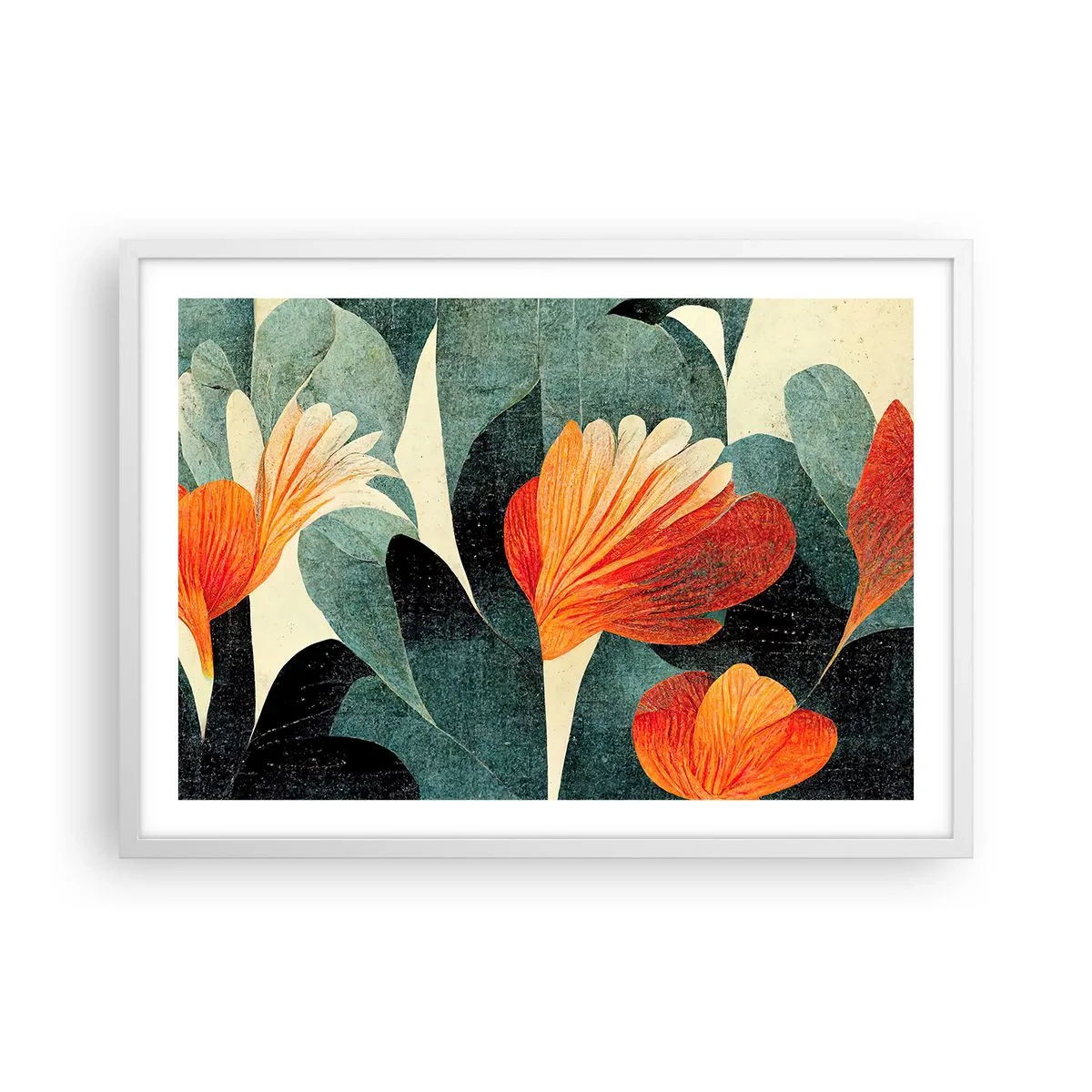 Affisch i vit ram - Värmen i tropikerna och svalkan i grönskan - 70x50 cm