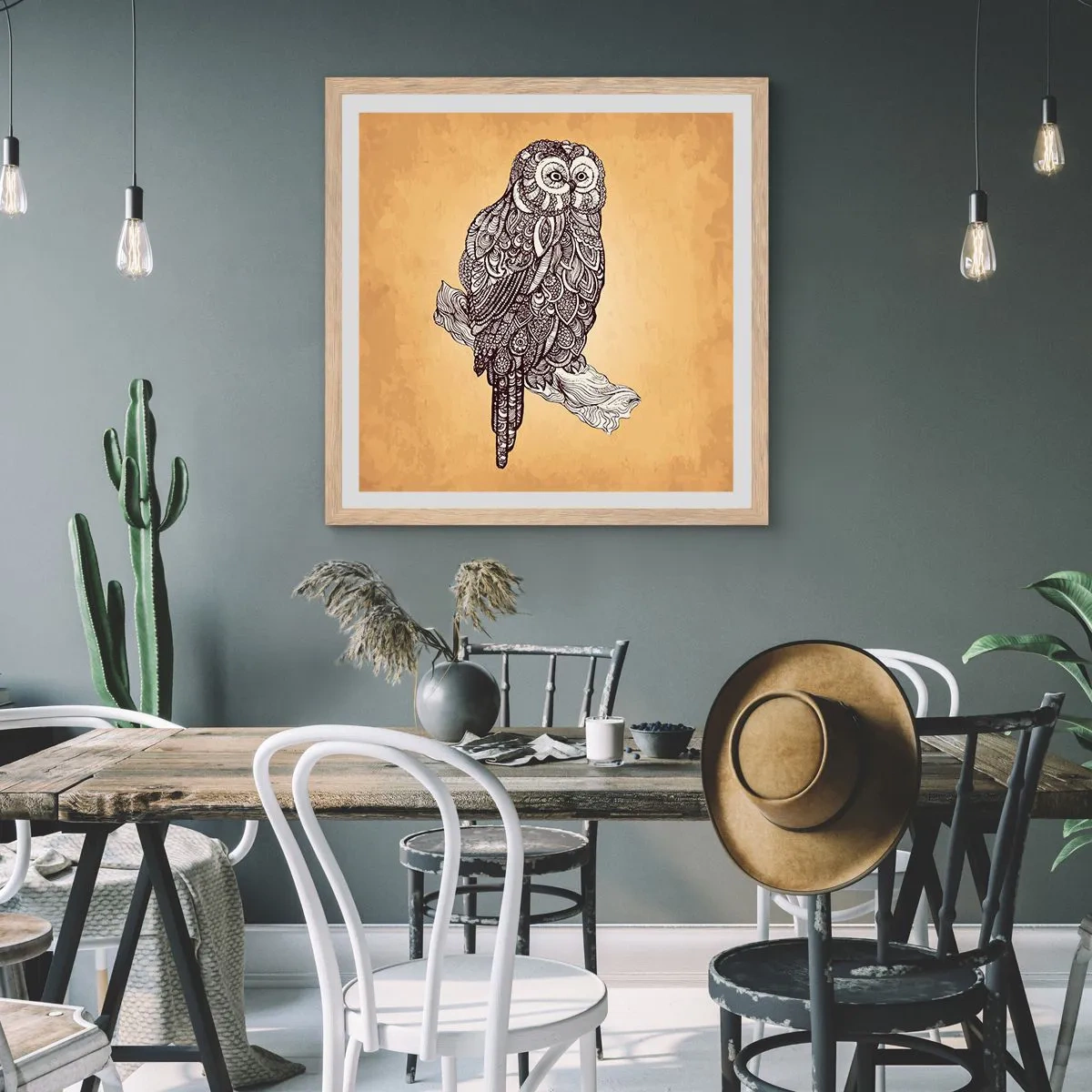 Affisch i ram av ljusek - Invecklade ornament av visdom - 60x60 cm