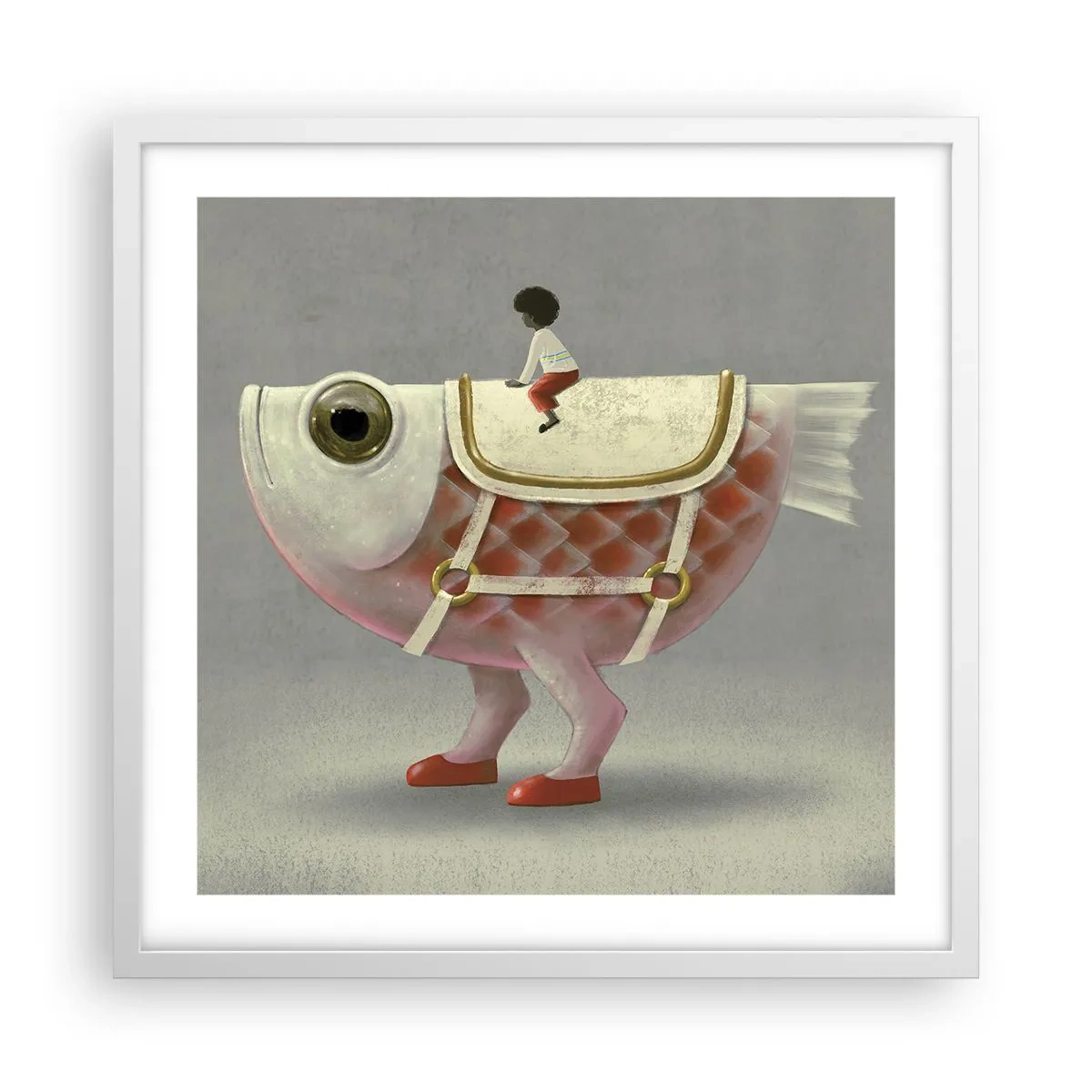 Affisch i vit ram - Fiskryttare - 50x50 cm
