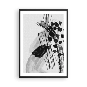 Affisch i svart ram - Modern abstraktion i svartvitt med dynamiska linjer - 50x70cm - Svartvit organisk abstraktion - Modern väggdekoration för vardagsrum och sovrum ARTTOR