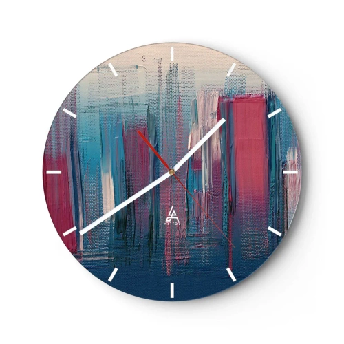 Väggklocka - Klocka på glas - Vertikal komposition i blått och rött - 40x40 cm