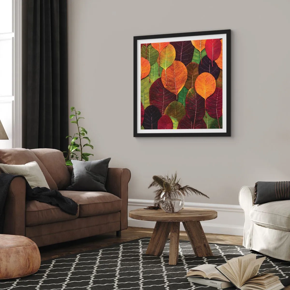 Affisch i svart ram - Höstmosaik - 40x40 cm