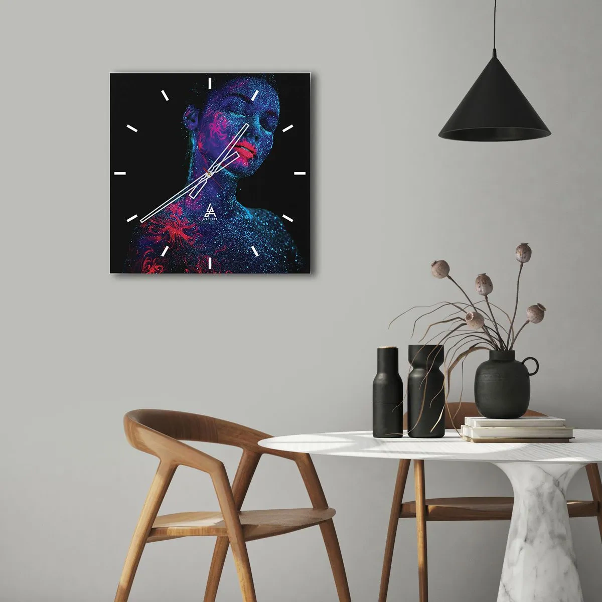 Väggklocka - Klocka på glas - I sjärndammet - 40x40 cm