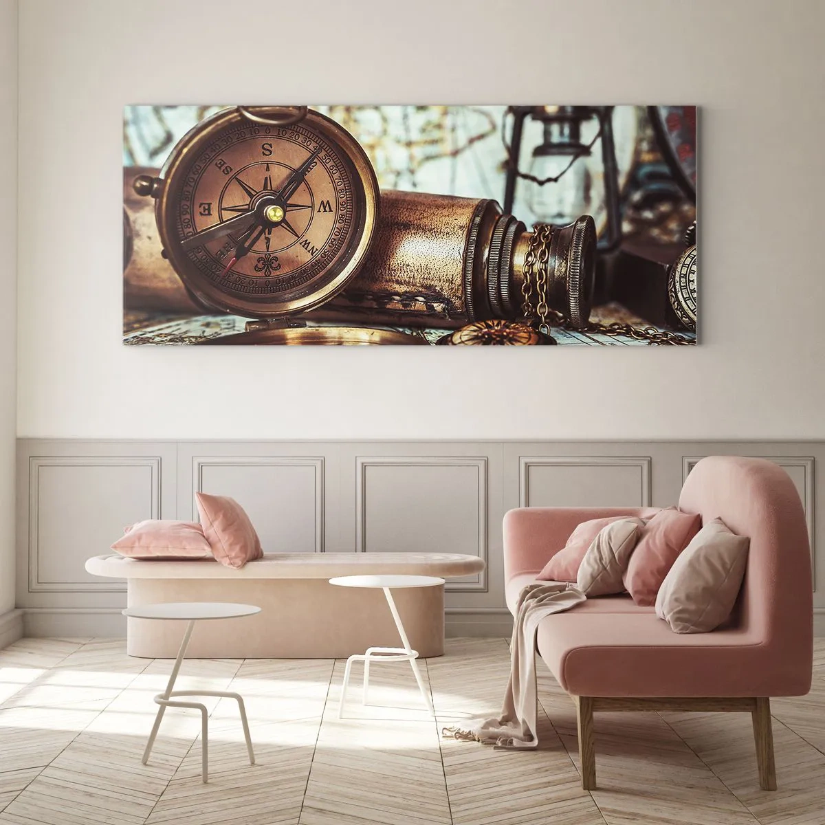 Glastavla - Bild på glas - Piratäventyret i Karibien väntar - 120x50 cm