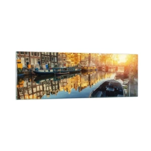 Glastavla - Bild på glas - En morgon i Amsterdam - 90x30 cm